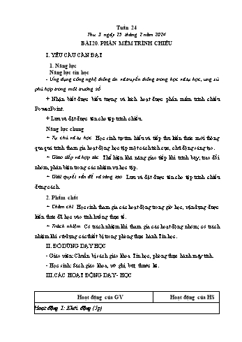 Kế hoạch bài dạy Tin học Lớp 3 - Tuần 24, Bài 20: Phần mềm trình chiếu - Năm học 2024-2025 - Trần Thị Long