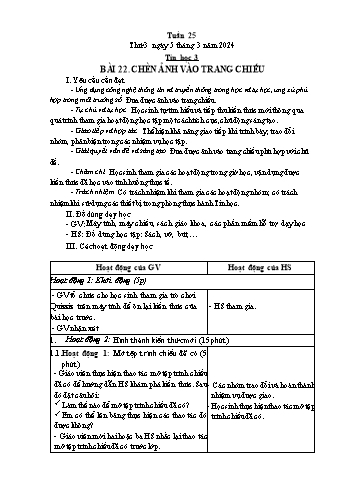 Kế hoạch bài dạy Tin học Lớp 3 - Tuần 25, Bài 22: Chèn ảnh vào trang chiếu - Năm học 2023-2024 - Trần Thị Long