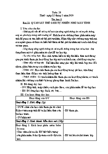 Kế hoạch bài dạy Tin học Lớp 3 - Tuần 26, Bài 23: Quan sát thế giới tự nhiên nhờ máy tính - Năm học 2023-2024 - Trần Thị Long