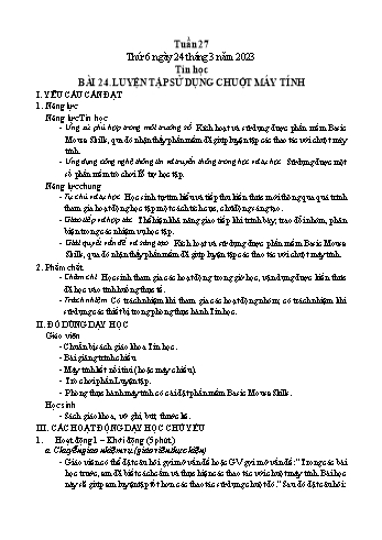 Kế hoạch bài dạy Tin học Lớp 3 - Tuần 27, Bài 24: Luyện tập sử dụng chuột máy tính - Năm học 2022-2023 - Trần Thị Long