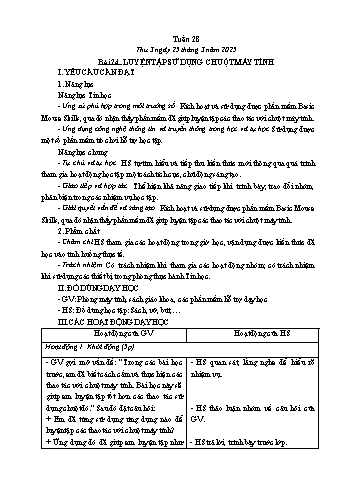 Kế hoạch bài dạy Tin học Lớp 3 - Tuần 28, Bài 24: Luyện tập sử dụng chuột máy tính - Năm học 2024-2025 - Trần Thị Long