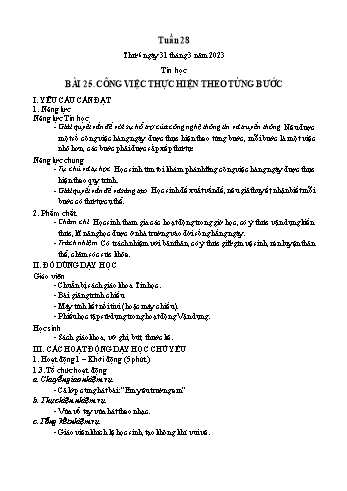 Kế hoạch bài dạy Tin học Lớp 3 - Tuần 28, Bài 25: Công việc thực hiện theo từng bước - Năm học 2022-2023 - Trần Thị Long