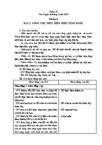 Kế hoạch bài dạy Tin học Lớp 3 - Tuần 28, Bài 25: Công việc thực hiện theo từng bước - Năm học 2023-2024 - Trần Thị Long
