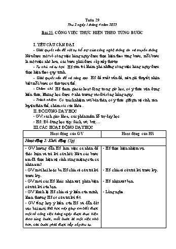 Kế hoạch bài dạy Tin học Lớp 3 - Tuần 29, Bài 25: Công việc thực hiện theo từng bước - Năm học 2024-2025 - Trần Thị Long