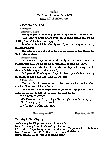 Kế hoạch bài dạy Tin học Lớp 3 - Tuần 3, Bài 3: Xử lí thông tin - Năm học 2023-2024 - Trần Thị Long