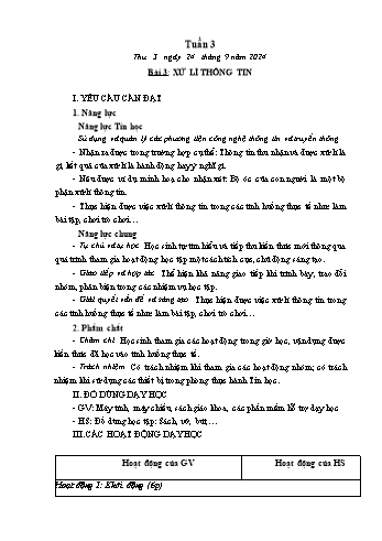 Kế hoạch bài dạy Tin học Lớp 3 - Tuần 3, Bài 3: Xử lí thông tin - Năm học 2024-2025 - Trần Thị Long