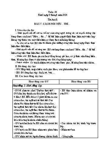 Kế hoạch bài dạy Tin học Lớp 3 - Tuần 30, Bài 27: Cách nói nếu...thì... - Năm học 2023-2024 - Trần Thị Long