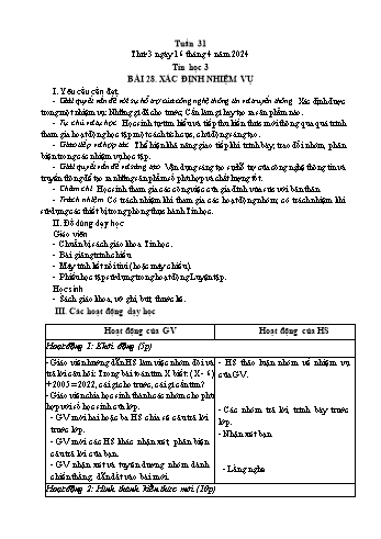 Kế hoạch bài dạy Tin học Lớp 3 - Tuần 31, Bài 28: Xác định nhiệm vụ - Năm học 2023-2024 - Trần Thị Long
