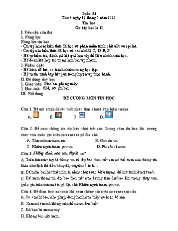 Kế hoạch bài dạy Tin học Lớp 3 - Tuần 34, Bài: Ôn tập học kì II - Năm học 2022-2023 - Trần Thị Long