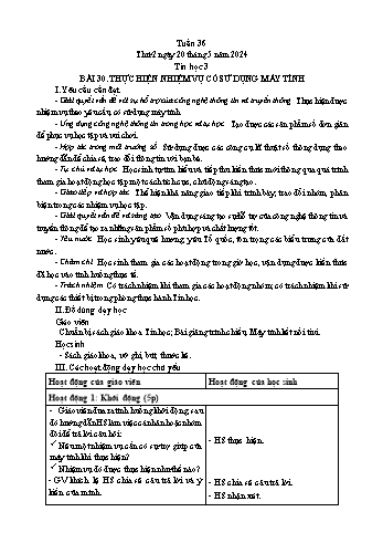 Kế hoạch bài dạy Tin học Lớp 3 - Tuần 36, Bài 30: Thực hiện nhiệm vụ có sử dụng máy tính - Năm học 2023-2024 - Trần Thị Long