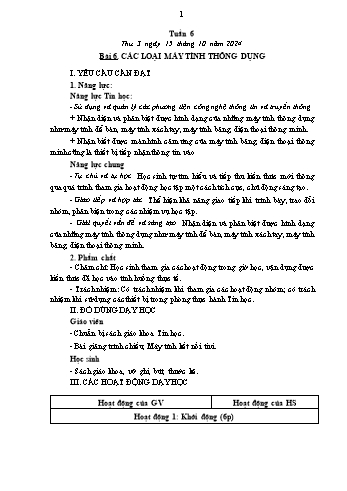 Kế hoạch bài dạy Tin học Lớp 3 - Tuần 6, Bài 6: Các loại máy tính thông dụng - Năm học 2024-2025 - Trần Thị Long