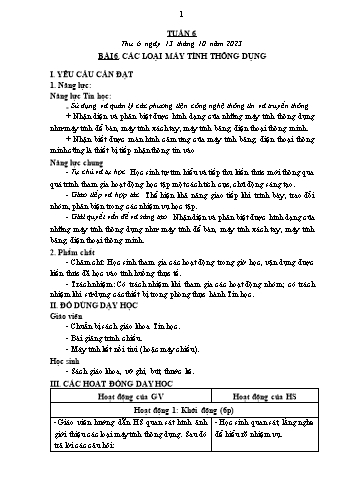 Kế hoạch bài dạy Tin học Lớp 3 - Tuần 6, Bài 6: Các loại máy tính thông dụng - Năm học 2023-2024 - Trần Thị Long