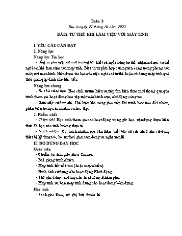Kế hoạch bài dạy Tin học Lớp 3 - Tuần 8, Bài 8: Tư thế khi làm việc với máy tính - Năm học 2023-2024 - Trần Thị Long