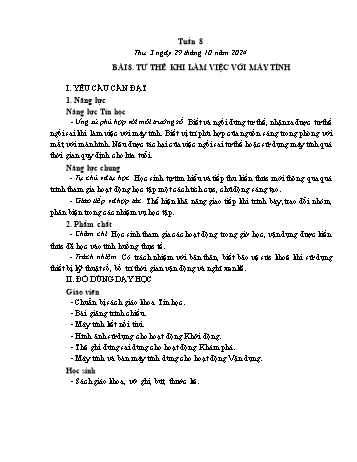 Kế hoạch bài dạy Tin học Lớp 3 - Tuần 8, Bài 8: Tư thế khi làm việc với máy tính - Năm học 2024-2025 - Trần Thị Long