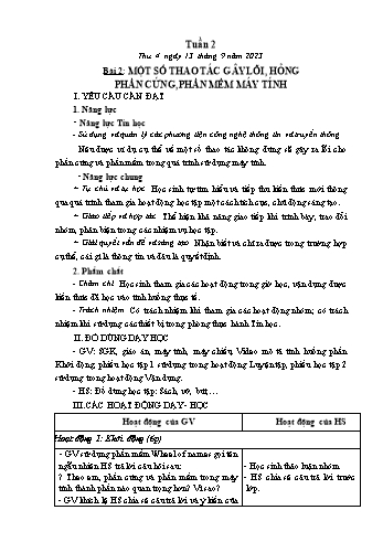 Kế hoạch bài dạy Tin học Lớp 4 - Bài 2: Một số thao tác gây lỗi, hỏng phần cứng, phần mềm máy tính - Năm học 2023-2024 - Trần Thị Long