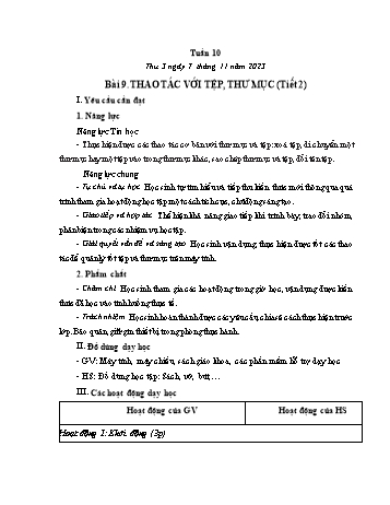 Kế hoạch bài dạy Tin học Lớp 4 - Tuần 10, Bài 9: Thao tác với tệp, thư mục (Tiết 2) - Năm học 2023-2024 - Trần Thị Long