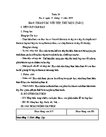 Kế hoạch bài dạy Tin học Lớp 4 - Tuần 10, Bài 9: Thao tác với tệp, thư mục (Tiết 2) - Năm học 2024-2025 - Trần Thị Long