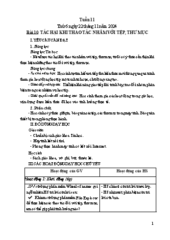 Kế hoạch bài dạy Tin học Lớp 4 - Tuần 11, Bài 10: Tác hại khi thao tác nhầm với tệp, thư mục - Năm học 2024-2025 - Trần Thị Long