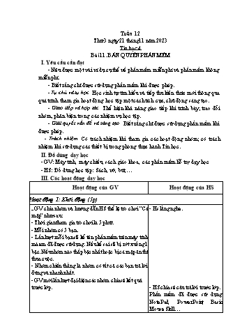 Kế hoạch bài dạy Tin học Lớp 4 - Tuần 12, Bài 11: Bản quyền phần mềm - Năm học 2023-2024 - Trần Thị Long