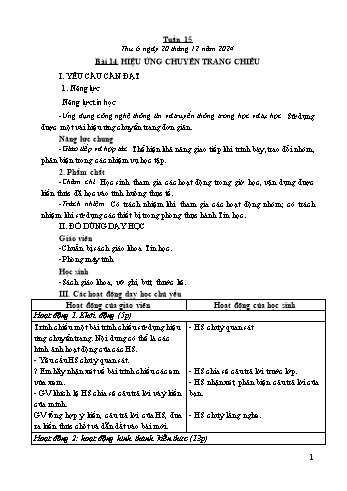 Kế hoạch bài dạy Tin học Lớp 4 - Tuần 14, Bài 14: Hiệu ứng chuyển trang chiếu - Năm học 2024-2025 - Trần Thị Long