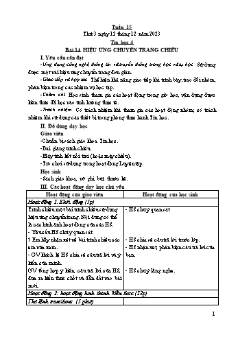 Kế hoạch bài dạy Tin học Lớp 4 - Tuần 15, Bài 14: Hiệu ứng chuyển trang chiếu - Năm học 2023-2024 - Trần Thị Long