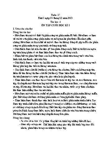 Kế hoạch bài dạy Tin học Lớp 4 - Tuần 17, Bài: Ôn tập cuối học kì I - Năm học 2023-2024 - Trần Thị Long