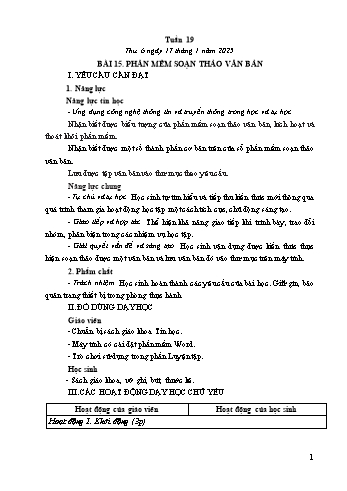 Kế hoạch bài dạy Tin học Lớp 4 - Tuần 19, Bài 15: Phần mềm soạn thảo văn bản - Năm học 2024-2025 - Trần Thị Long