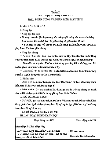 Kế hoạch bài dạy Tin học Lớp 4 - Tuần 2, Bài 1: Phần cứng và phần mềm máy tính - Năm học 2023-2024 - Trần Thị Long