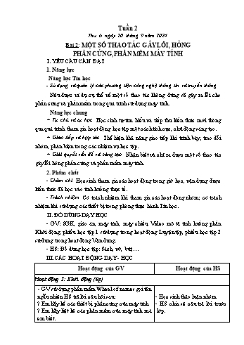Kế hoạch bài dạy Tin học Lớp 4 - Tuần 2, Bài 2: Một số thao tác gây lỗi, hỏng phần cứng, phần mềm máy tính - Năm học 2024-2025 - Trần Thị Long