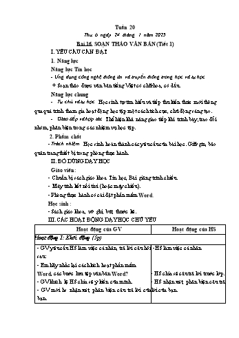 Kế hoạch bài dạy Tin học Lớp 4 - Tuần 20, Bài 16: Soạn thảo văn bản (Tiết 1) - Năm học 2024-2025 - Trần Thị Long