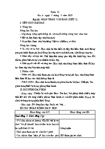 Kế hoạch bài dạy Tin học Lớp 4 - Tuần 21, Bài 16: Soạn thảo văn bản (Tiết 2) - Năm học 2024-2025 - Trần Thị Long