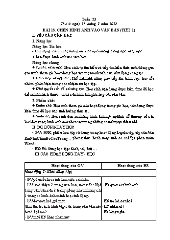 Kế hoạch bài dạy Tin học Lớp 4 - Tuần 23, Bài 18: Chèn hình ảnh vào văn bản (Tiết 1) - Năm học 2024-2025 - Trần Thị Long