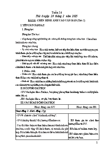 Kế hoạch bài dạy Tin học Lớp 4 - Tuần 24, Bài 18: Chèn hình ảnh vào văn bản (Tiết 2) - Năm học 2024-2025 - Trần Thị Long