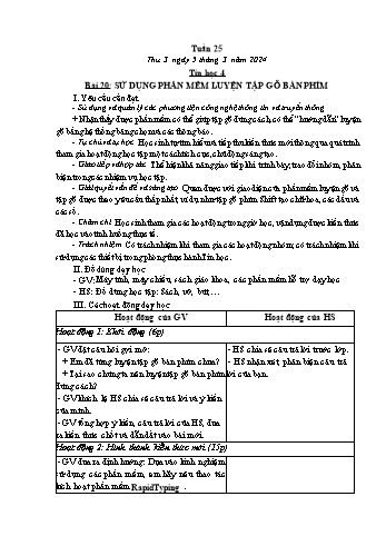 Kế hoạch bài dạy Tin học Lớp 4 - Tuần 25, Bài 20: Sử dụng phần mềm luyện tập gõ bàn phím - Năm học 2023-2024 - Trần Thị Long