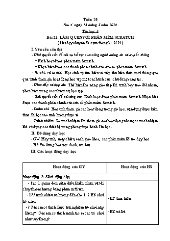 Kế hoạch bài dạy Tin học Lớp 4 - Tuần 26, Bài 21: Làm quen với phần mềm Scratch - Năm học 2023-2024 - Trần Thị Long