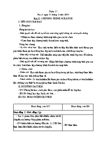 Kế hoạch bài dạy Tin học Lớp 4 - Tuần 27, Bài 22: Chương trình Scratch - Năm học 2024-2025 - Trần Thị Long