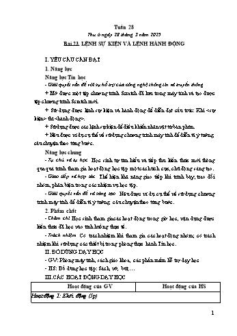 Kế hoạch bài dạy Tin học Lớp 4 - Tuần 28, Bài 23: Lệnh sự kiện và lệnh hành động - Năm học 2024-2025 - Trần Thị Long