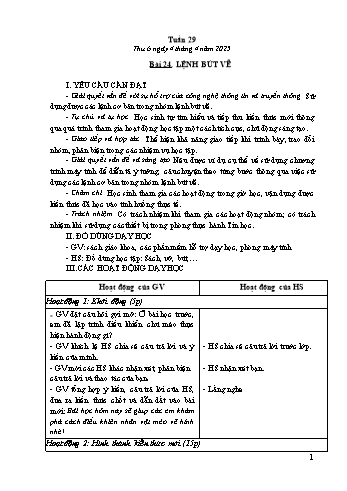 Kế hoạch bài dạy Tin học Lớp 4 - Tuần 29, Bài 24: Lệnh bút vẽ - Năm học 2024-2025 - Trần Thị Long