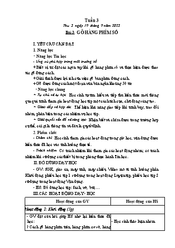 Kế hoạch bài dạy Tin học Lớp 4 - Tuần 3, Bài 3: Gõ hàng phím số - Năm học 2023-2024 - Trần Thị Long