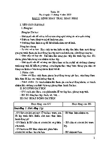 Kế hoạch bài dạy Tin học Lớp 4 - Tuần 30, Bài 25: Lệnh xoay trái, xoay phải - Năm học 2024-2025 - Trần Thị Long