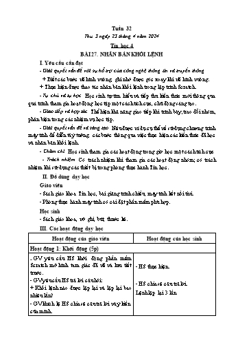 Kế hoạch bài dạy Tin học Lớp 4 - Tuần 32, Bài 27: Nhân bản khối lệnh - Năm học 2023-2024 - Trần Thị Long