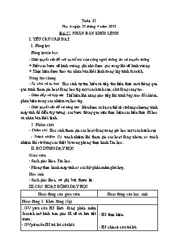 Kế hoạch bài dạy Tin học Lớp 4 - Tuần 32, Bài 27: Nhân bản khối lệnh - Năm học 2024-2025 - Trần Thị Long