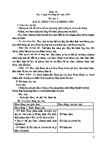 Kế hoạch bài dạy Tin học Lớp 4 - Tuần 33, Bài 28: Nhân vật và phông nền - Năm học 2023-2024 - Trần Thị Long