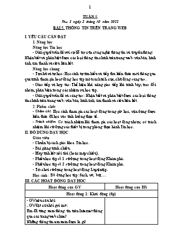 Kế hoạch bài dạy Tin học Lớp 4 - Tuần 5, Bài 5: Thông tin trên trang web - Năm học 2023-2024 - Trần Thị Long