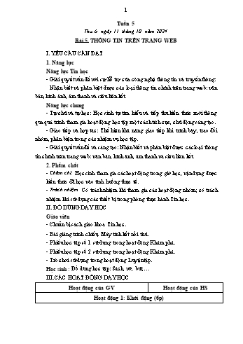 Kế hoạch bài dạy Tin học Lớp 4 - Tuần 5, Bài 5: Thông tin trên trang web - Năm học 2024-2025 - Trần Thị Long