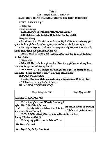 Kế hoạch bài dạy Tin học Lớp 4 - Tuần 8, Bài 8: Thực hành tìm kiếm thông tin trên Internet - Năm học 2024-2025 - Trần Thị Long