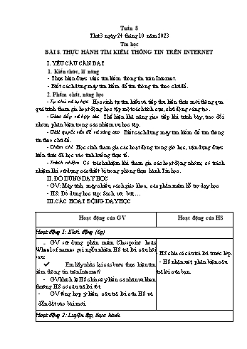 Kế hoạch bài dạy Tin học Lớp 4 - Tuần 8, Bài 8: Thực hành tìm kiếm thông tin trên Internet - Năm học 2023-2024 - Trần Thị Long