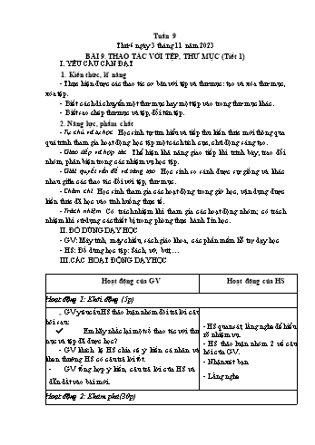 Kế hoạch bài dạy Tin học Lớp 4 - Tuần 9, Bài 9: Thao tác với tệp, thư mục (Tiết 1) - Năm học 2023-2024 - Trần Thị Long