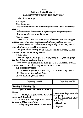 Kế hoạch bài dạy Tin học Lớp 4 - Tuần 9, Bài 9: Thao tác với tệp, thư mục (Tiết 1) - Năm học 2024-2025 - Trần Thị Long