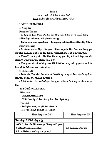 Kế hoạch bài dạy Tin học Lớp 5 - Bài 1: Máy tính giúp em học tập - Năm học 2024-2025 - Trần Thị Long